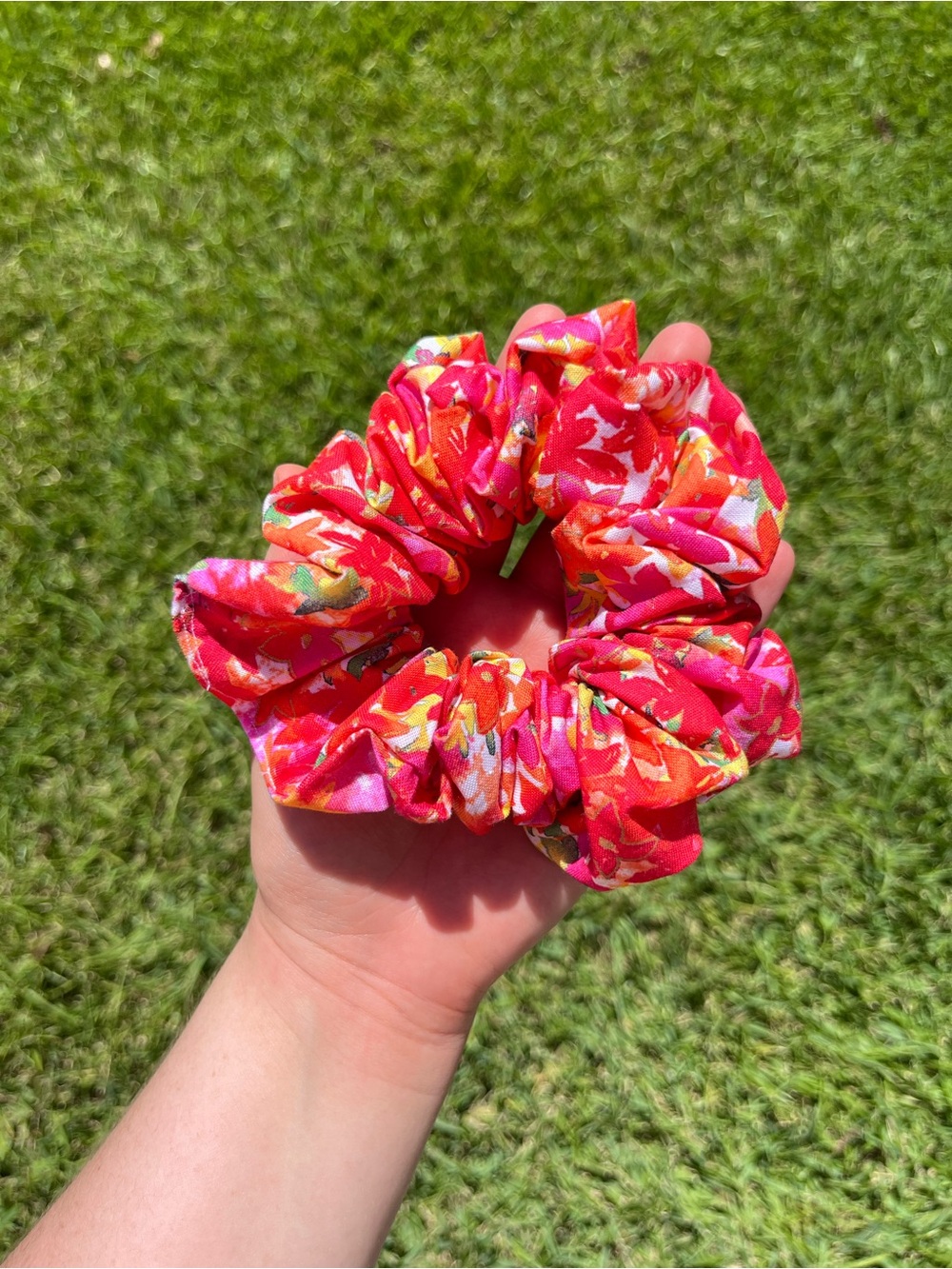 Handmade Floral Pink & Red Scrunchie